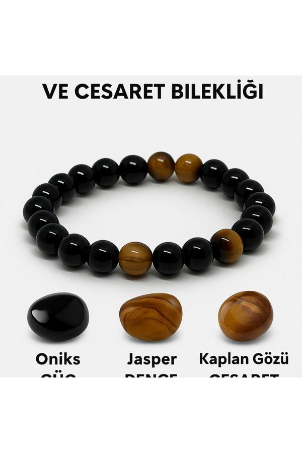 Night Diamond Doğal Oniks Ve Jasper Cesaret Sağlayan Bileklik | Oniks Ve Jasper Taşı - Image 1
