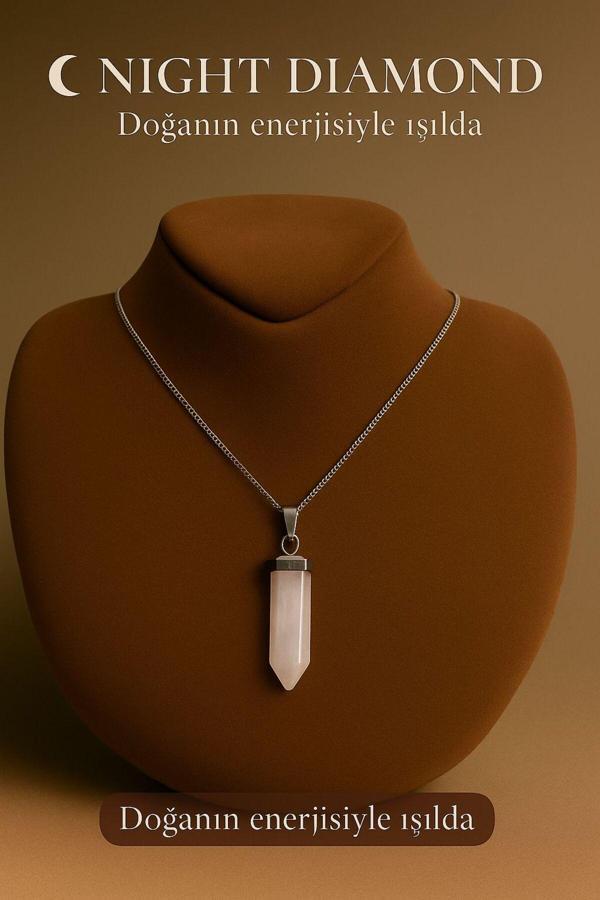 Night Diamond Kadın Kolye Kuvars Doğal Taş Zincirli Kolye - Image 1