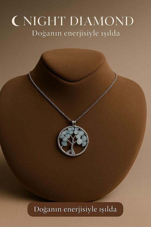 Night Diamond Kadın Kolye Akuamarin Doğal Taş Zincirli Kolye - Image 1