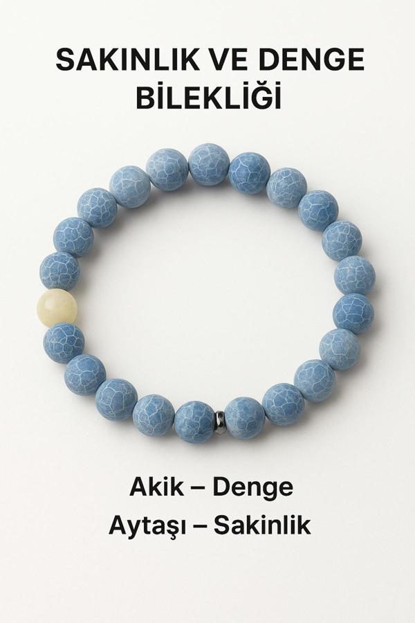 Night Diamond Doğal Akik - Ay Taşı Sakinlik Ve Denge Sağlayan Bileklik | Akik Ve Ay Taşı - Image 1