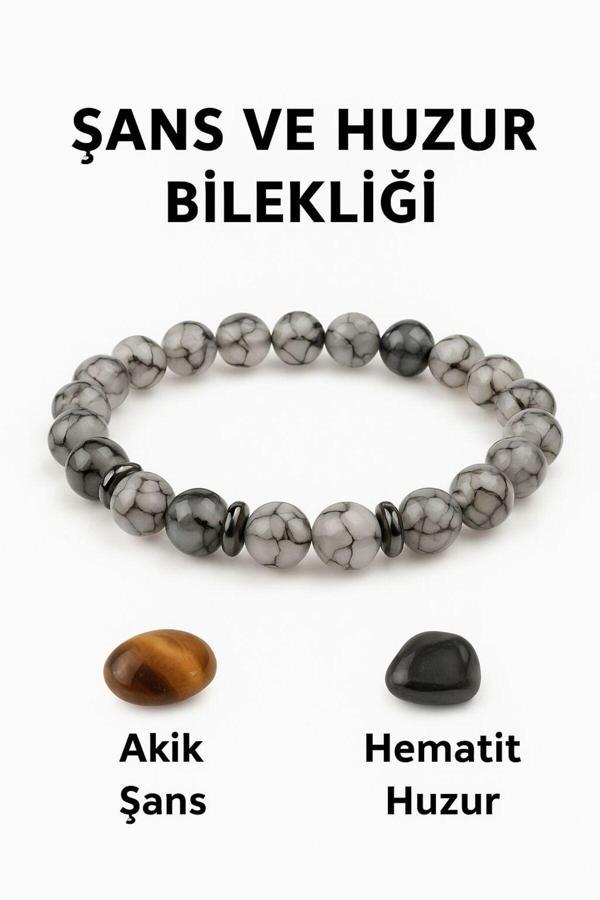 Night Diamond Doğal Akik Ve Hematit Şans Ve Huzur Sağlayan Bileklik | Akik Ve Hematit Taşı - Image 1