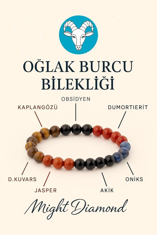 Night Diamond Oğlak Burcu Doğal Taşlarından Oluşan Doğal Taş Bileklik 8 Mm Küre Kesim - Burç Bilekliği - Image 1