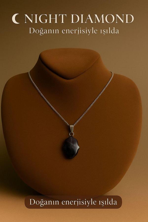 Night Diamond Kadın Kolye Ametis Doğal Taş Zincirli Kolye - Image 1