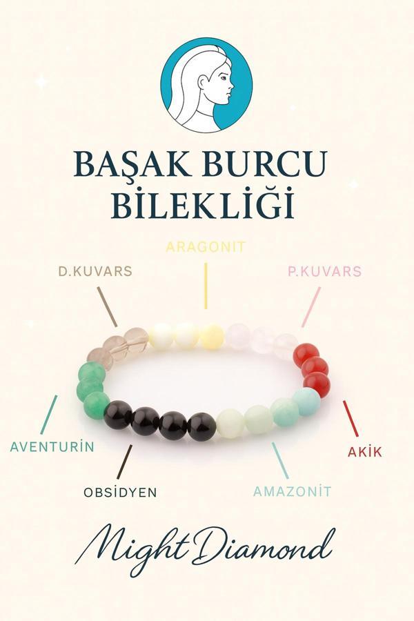 Night Diamond Başak Burcu Doğal Taşlarından Oluşan Doğal Taş Bileklik 8 Mm Küre Kesim - Burç Bilekliği - Image 1