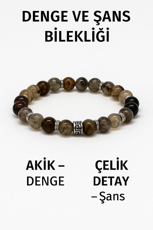 Night Diamond Doğal Akik - Çelik Denge - Şans Sağlayan Bileklik | Akik Ve Çelik Taşı - Image 1