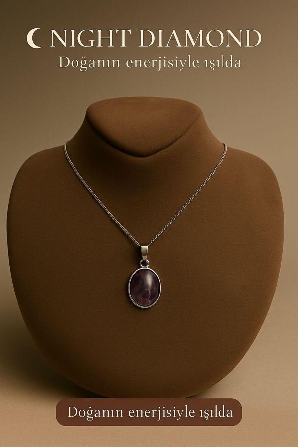 Night Diamond Kadın Kolye Ametis Doğal Taş Zincirli Kolye - Image 1
