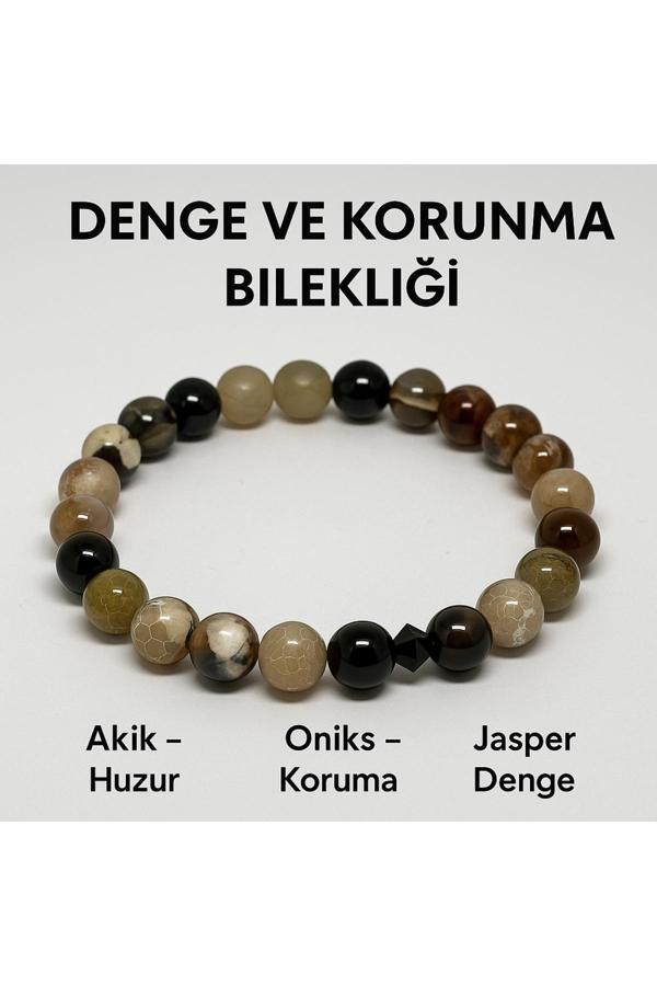 Night Diamond Doğal Akik Ve Oniks Denge Ve Koruma Sağlayan Bileklik | Akik Ve Oniks Taşı - Image 1