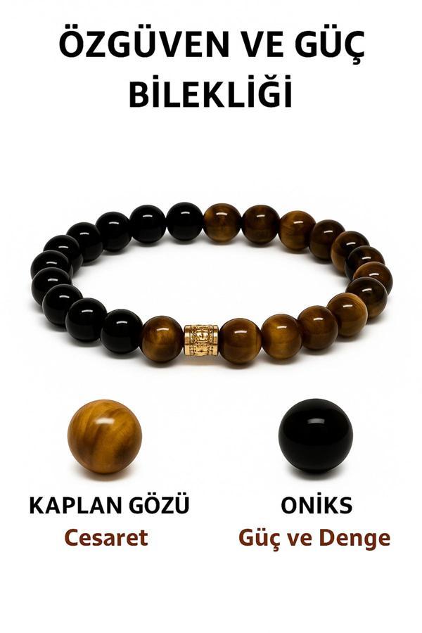 Night Diamond Doğal Kaplan Gözü - Oniks Özgüven Ve Güç Sağlayan Bileklik | Kaplan Gözü Ve Oniks Taşı - Image 1