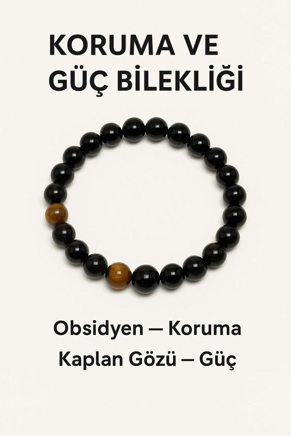Night Diamond Doğal Obsidyen - Kaplan Gözü Güç Ve Koruma Sağlayan Bileklik | Kaplan Gözü Taşı - Image 1