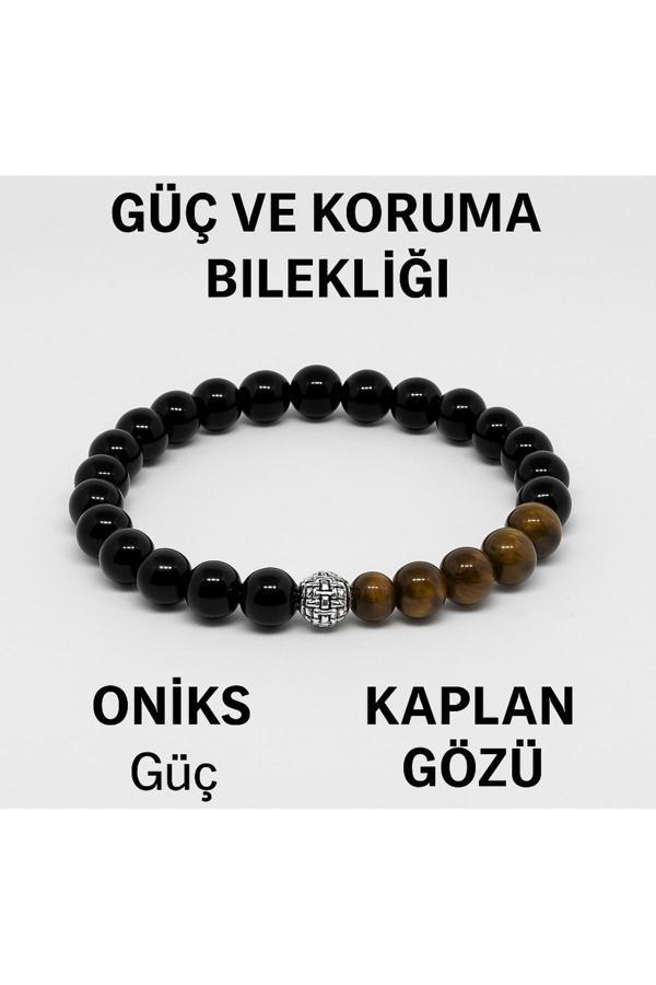Night Diamond Doğal Oniks - Kaplan Gözü Güç Ve Koruma Sağlayan Bileklik | Oniks Ve Kaplan Gözü Taşı - Image 1