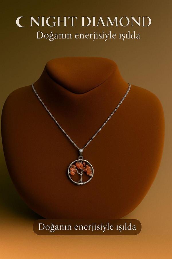 Night Diamond Kadın Kolye Akik Doğal Taş Zincirli Kolye - Image 1