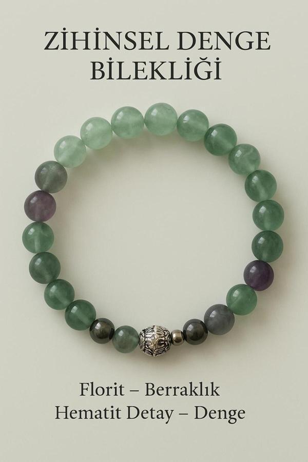 Night Diamond Doğal Florit Ve Hematit Zihinsel Denge Sağlayan Bileklik | Florit Ve Hematit Taşı - Image 1