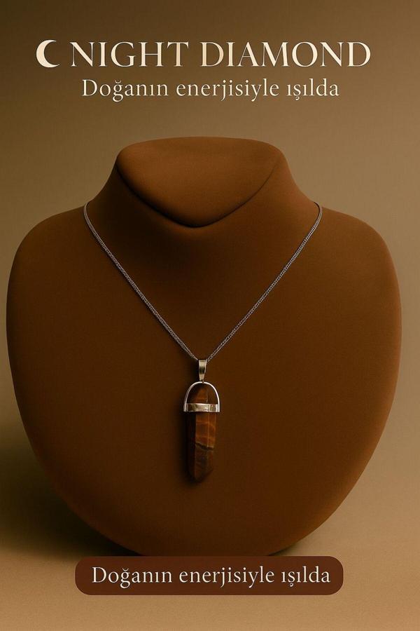 Night Diamond Kadın Kolye Kaplangözü Doğal Taş Zincirli Kolye - Image 1