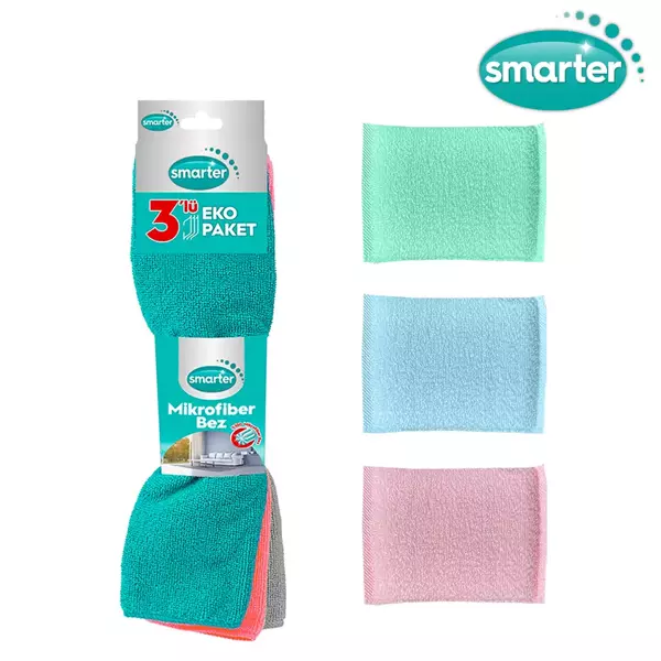 SMARTER 3 LÜ MİKROFİBER TEMİZLİK BEZİ + 3 LÜ PRATİK SÜNGER BULAŞIK SÜNGERİ - Image 1