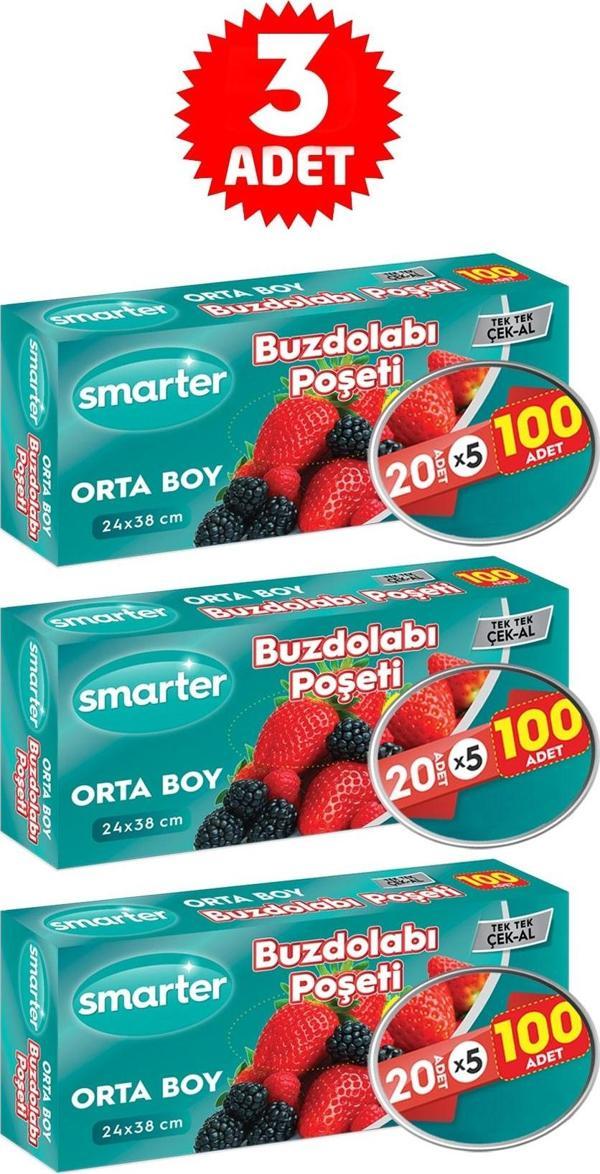 SMARTER 300 ADET BUZDOLABI POŞETİ ORTA BOY 3 PAKET ( 100 ADET x 3 )  - Image 1