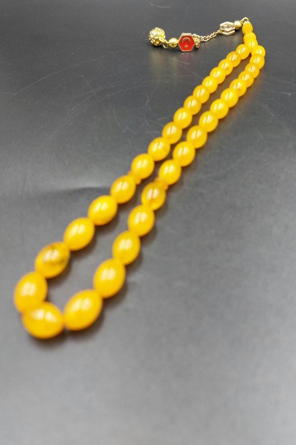 Gök Ay Yıldız Arpa Kesim Sarı Sıkma Kehribar Tespih - Image 1