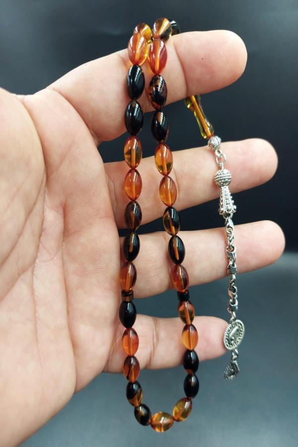 Siyah -Sarı Arpa Kesim Ateş Kehribar Tespih - Image 1