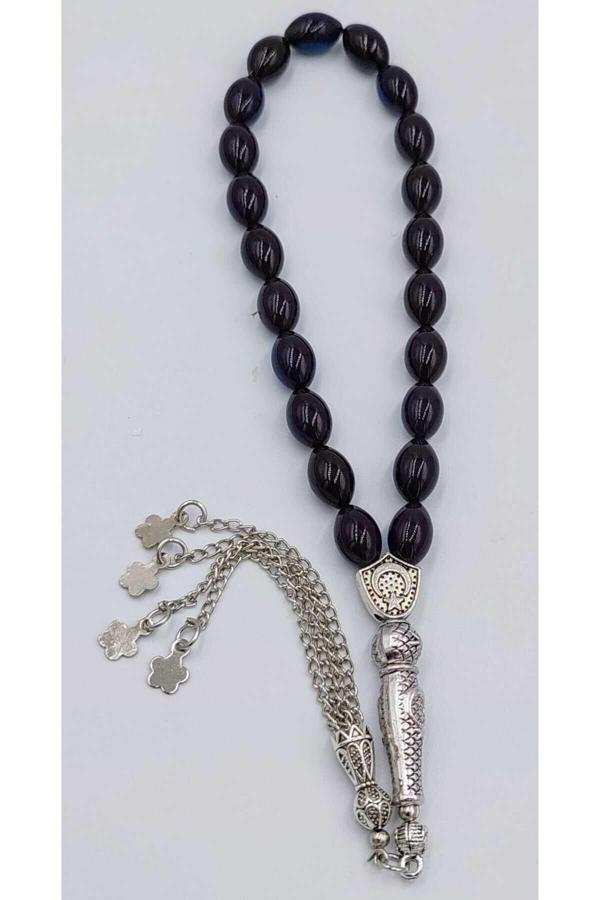 Bilek Boy Siyah Mavi Alpaka Püskül  Ateş Kehribar Tespih - Image 1