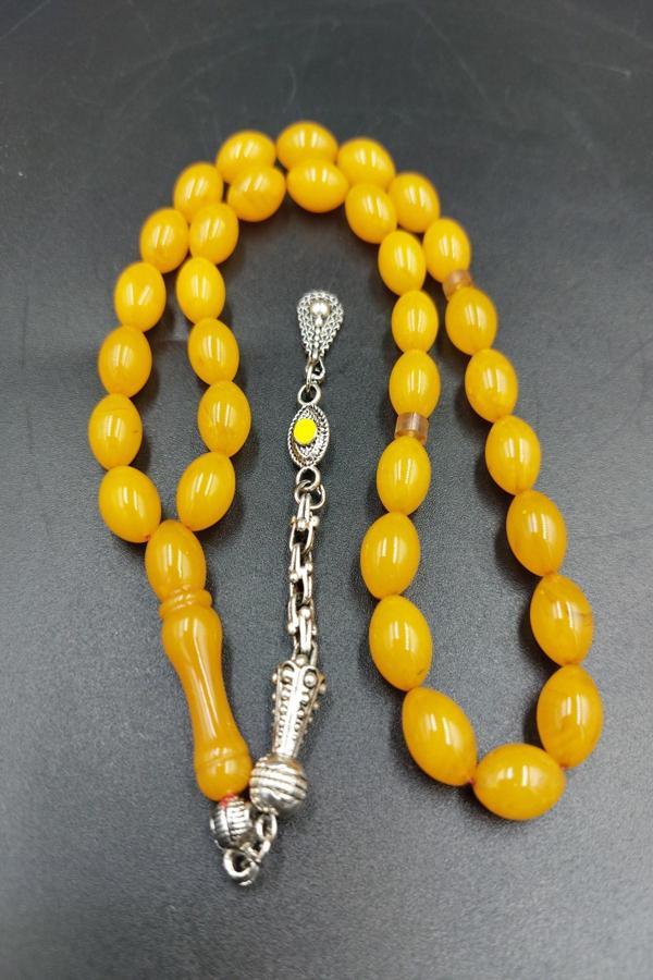 Arpa Kesim Sarı Sıkma Kehribar Tespih - Image 1