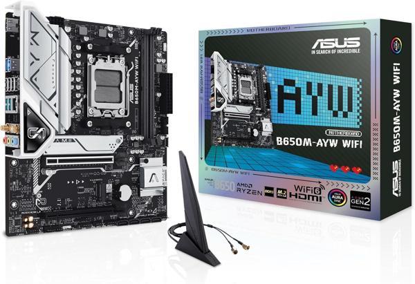 ASUS B650M-AYW WiFi AMD B650 Micro-ATX Anakart, DDR5, PCIe 5.0 M.2 Desteği, HDMI, Realtek 2.5Gb Ethernet, Wi-Fi 6, Arka  - Image 1