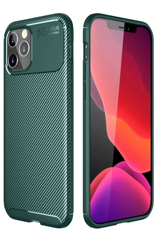 iPhone 12 Pro Max Kılıf Auto Focus Karbon Kapak - Yeşil-(5796) - Image 1