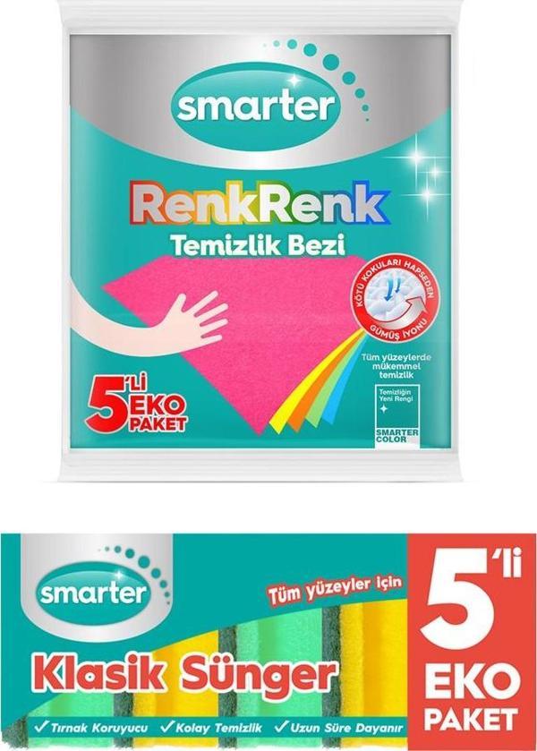 SMARTER KLASİK SÜNGER 5 Lİ+RENKRENK TEMİZLİK BEZİ - Image 1