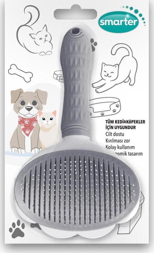 SMARTER TÜY TOPLAYICI OTOMATİK TEMİZLENEN TUŞLU TARAK FIRÇA KEDİ ( GRİ )  - Image 1