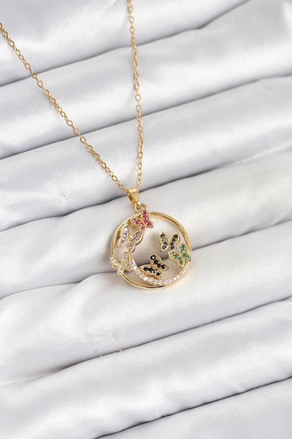 Zincir Gold Renk Zirkon Taşlı Kelebekli Kadın Kolye - EBJ251025W38297 - Image 1