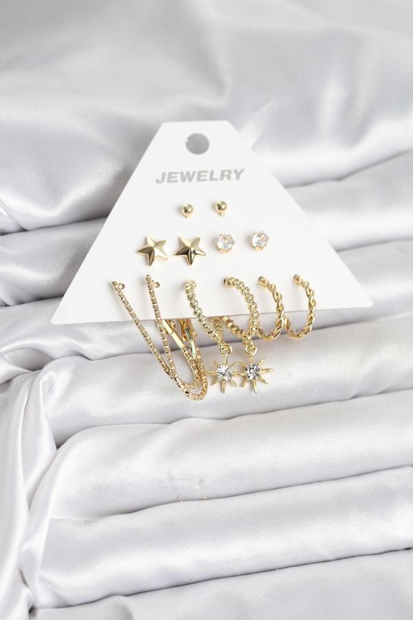 6 Çift Kadın Küpe Seti Gold Renk - EBJ251025W38245 - Image 1