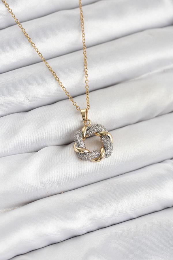 Zincir Gold Renk Zirkon Taşlı Sarmal Model Kadın Kolye - EBJ251025W38300 - Image 1