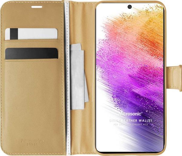 Microsonic Samsung Galaxy A73 5G Kılıf Delux Leather Wallet Gold - Image 1
