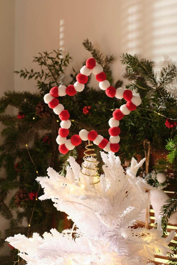 Karaca Home New Year Yılbaşı Yıldız Ağaç Başlığı Kırmızı Beyaz - Image 1