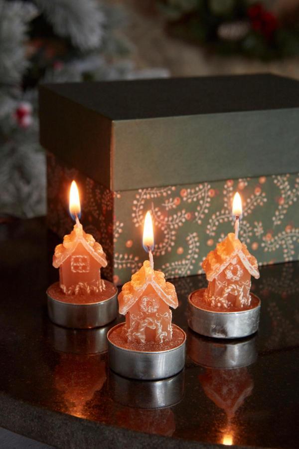 Karaca Home New Year Yılbaşı Ginger House 3'Lü Tealight Mum 18X5X6 Cm - Image 1