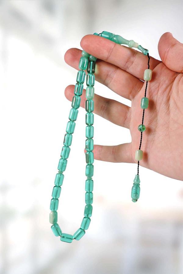 Hatasız İşçilik Su Yeşili Kapsül Model Su Yeşili Sıkma Kehribar Tesbih - Image 1