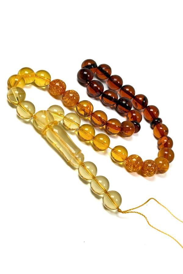 Bilek Boy Püskülsüz 3 Yedek Taneli Damla Kehribar Tesbih - Image 1