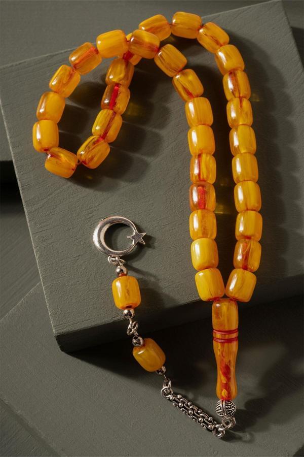 Çok Güzel Renk ve Damar Geçişli Toz Kehribar Tesbih - Image 1