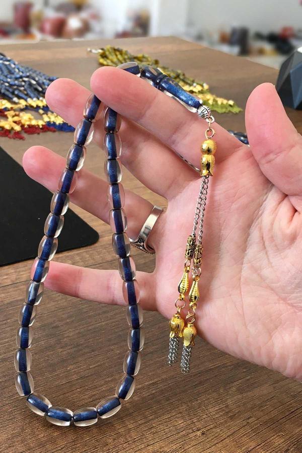 Güzel Çekimli Lale Püsküllü Fıçı Tane Toz Kehribar Tesbih - Image 1