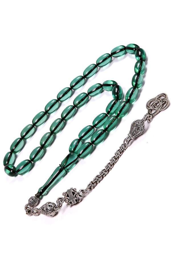 Güzel Çekimli Su Yeşili Ateş Kehribar Tesbih - Image 1