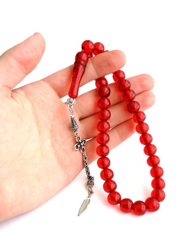 Kımırızı Renk Küre Tane Toz Kehribar Tesbih - Image 1