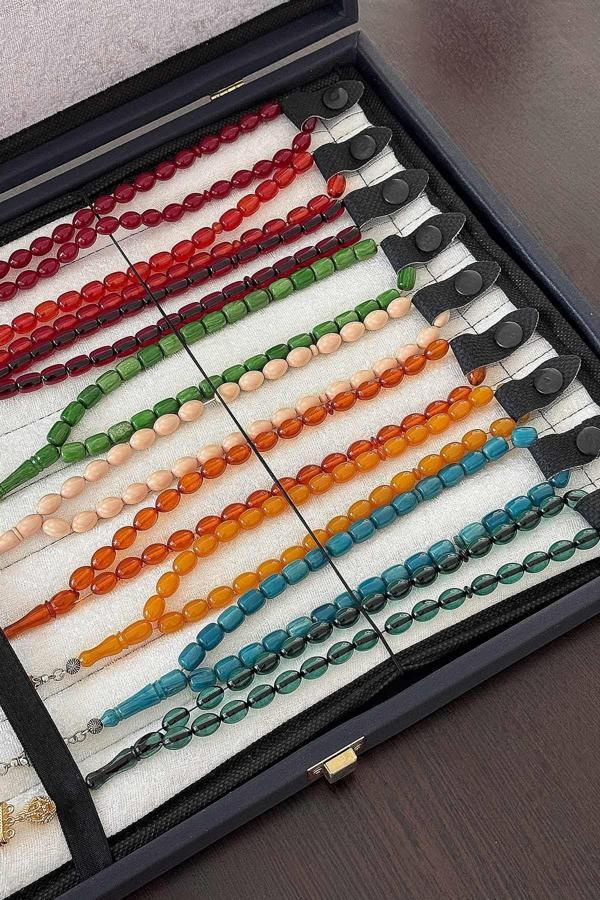 Özel Deri Kaplama Kutusunda 9 Adet Sıkma Kehribar Seti - Image 1