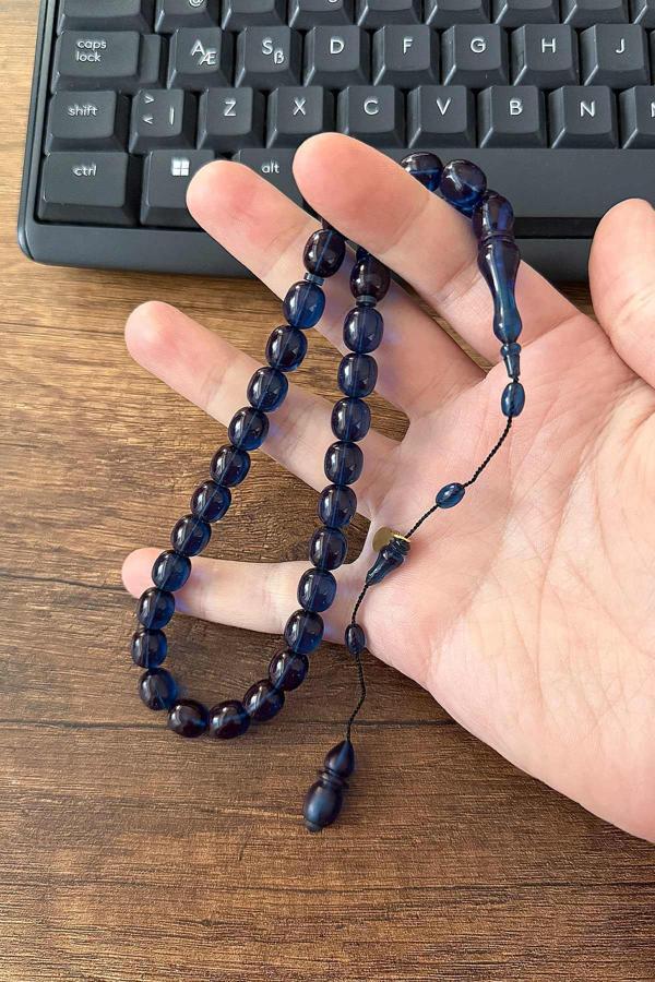 Mehmet Hızarcı İmzalı Tombul Mavi Ateş Kehribar Tesbih - Image 1