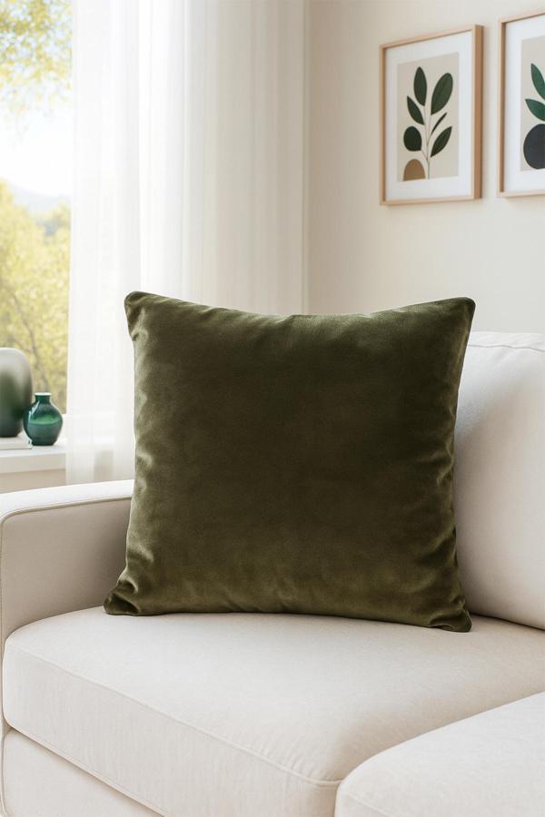 Düz Kadife Kırlent Kılıfı Haki V1 50x50 - Image 1