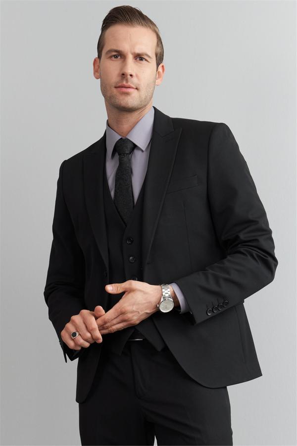 Çetinkaya Mentality 38 Yunter Loco Slim Fit Yelek Takım Elbise Siyah - Image 1