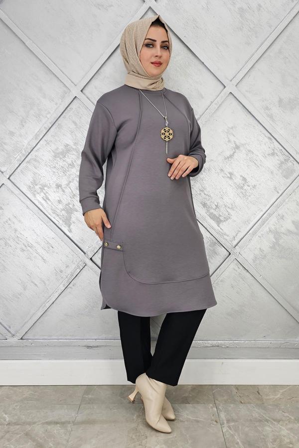 KADIN KOLYE VE DÜĞME DETAYLI TESETTÜR TUNİK - Image 1