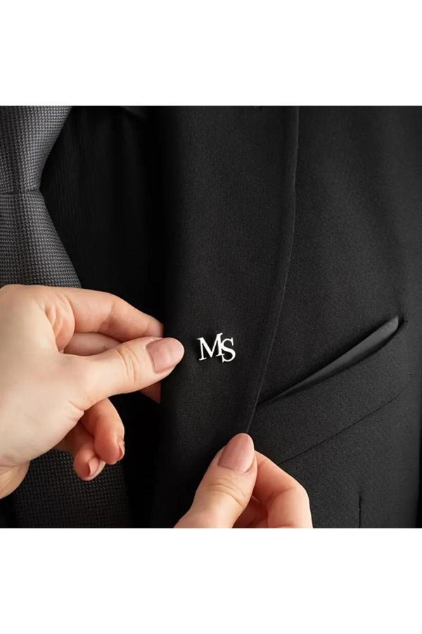 Satürn Silver Kuyumculuk 925 Ayar Gümüş 2 Harfli Yaka İğnesi Damat Hediyesi Kişiye Özel - Image 1