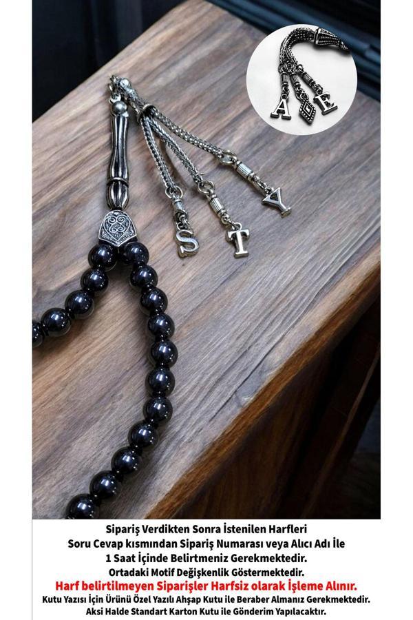 Satürn Silver Kuyumculuk Kişiye Özel Harfli Püsküllü Tesbih - Hematit Taşı Doğal Taş Tesbih - Image 1