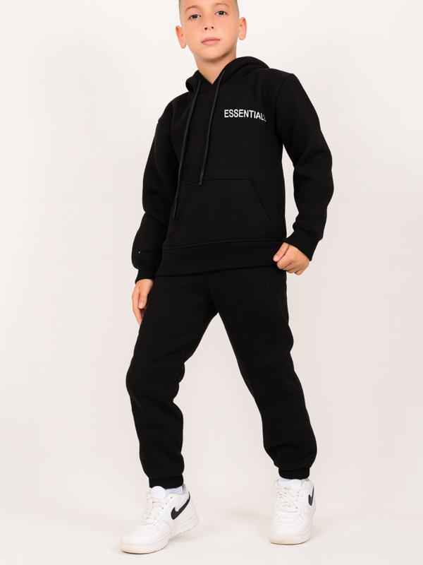 Siyah %100 Pamuk Şardonlu Eşofman Takım - Image 1