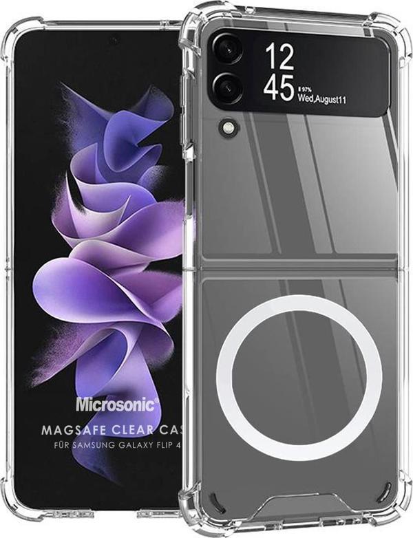 Microsonic Samsung Galaxy Z Flip 4 Kılıf MagSafe Clear Soft Şeffaf - Image 1