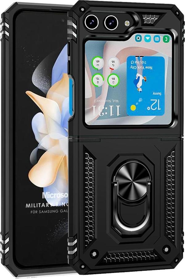 Microsonic Samsung Galaxy Z Flip 5 Kılıf Military Ring Holder Siyah - Image 1