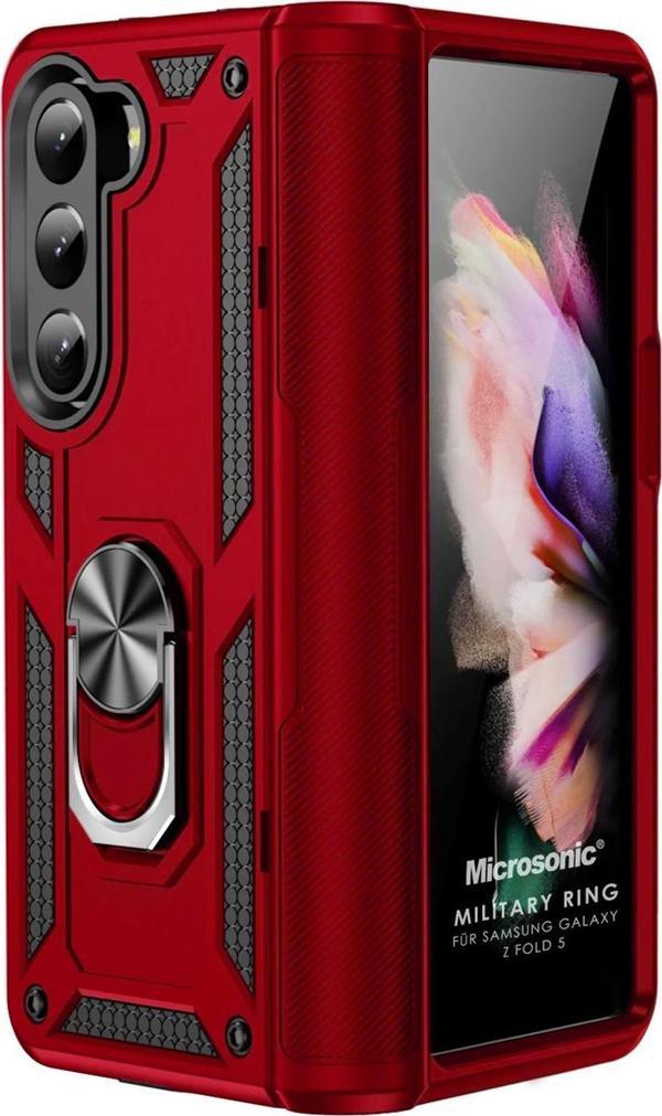 Microsonic Samsung Galaxy Z Fold 5 Kılıf Military Ring Holder Kırmızı - Image 1